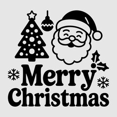 Vector art of merry christmas design with santa claus and christmas tree