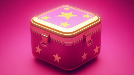 Pink Gold Starry Treasure Chest 3D Render