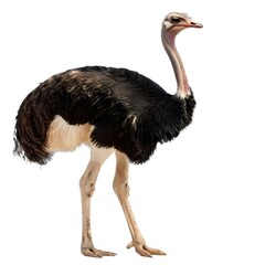 白い背景に分離されたダチョウの全身のポートレート 野生の鳥のクローズアップ
