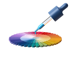 Colorful paint dropper over a color wheel