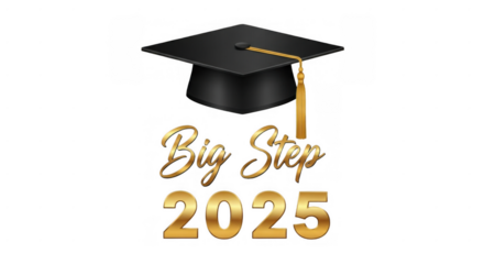 Graduation celebration with cap tassel, big step announcement for 2025 event