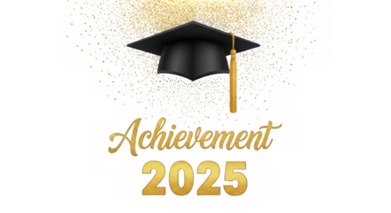 Graduation Ceremony 2025 Celebration with Golden Confetti and Academic Cap