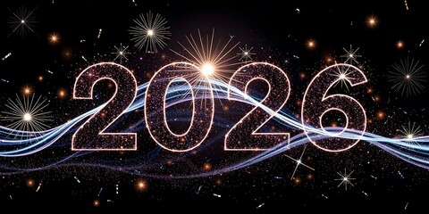 New Year 2026 Countdown Abstract Background – Abstract digital waves forming the numbers of the year 2026