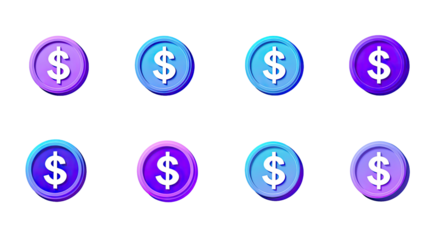 Nine colorful dollar coin icons in a grid