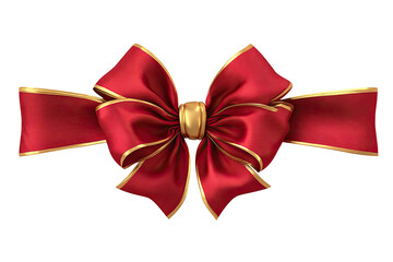 A vibrant red ribbon bow with a gold border