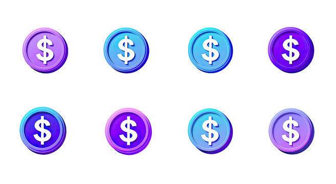 Nine colorful dollar coin icons in a grid
