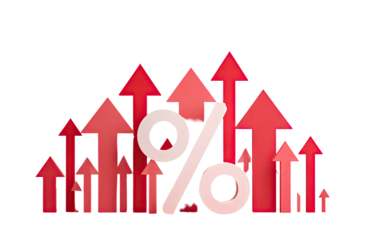 Red uptrend graphic with percentage symbol