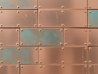 Copper panels creating textured wall with rivets