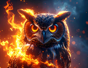 Flaming owl digital art