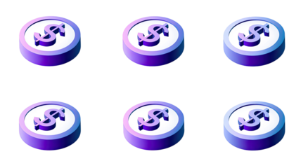 Six 3D dollar signs, vibrant colors