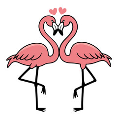 Pink flamingo birds isolated on white background