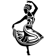 Traditional Folk Dance Illustration Vector – Elegant Female Silhouette Set, Women Performing Cultural Festival Art Movements