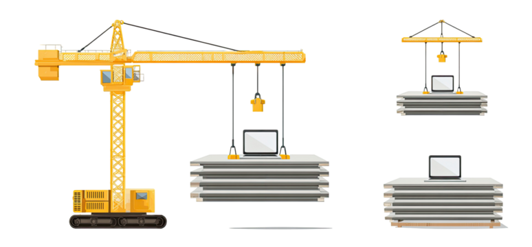 Animated crane lifting construction materials