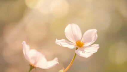
Elegant and Delicate White Flowers with a Soft-Focus Background and Gentle Bokeh Lights