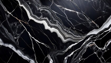 black marble surface with dramatic white vein pattern