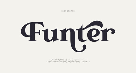 Funter Elegant Font Uppercase Lowercase and Number. Classic Lettering Minimal Fashion Designs. Typography fonts regular decorative vintage concept. vector illustration
