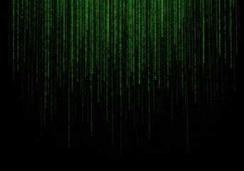 Digital Code Falling Green Binary Stream on Black Background