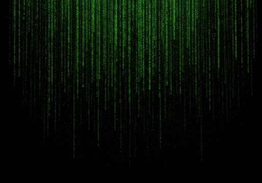 Digital Code Falling Green Binary Stream on Black Background