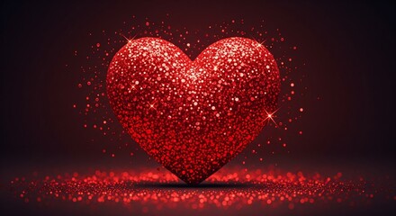 Sparkling Red Glitter Heart on Dark Background