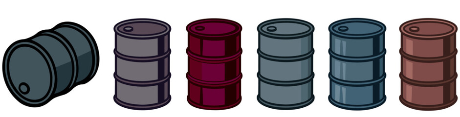 Steel Oil Barrel Set on Transparent Background, Steel Oil Drums, Barrel Vector.