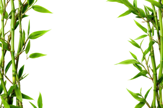 Green bamboo plants frame a black background