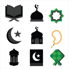 Eid Milad Un Nabi collection pack black shape icon silhouette vector flat illustration design on white background