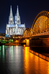 Hohenzollern Bridge and Cologne Cathedral by night