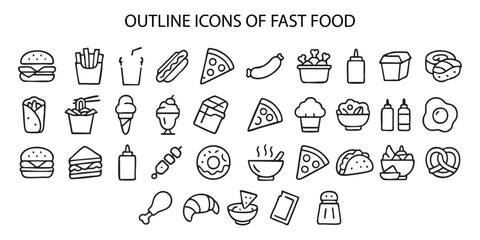 collection of outline icons related to fast food vector