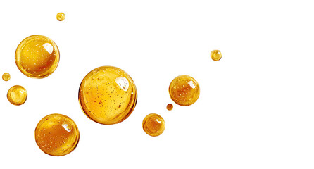 Golden oil droplets floating in air