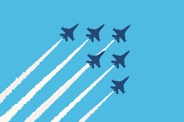 contrail and fighter jet silhouette,Fighter jets performing aerobatic flyovers at air shows and major events