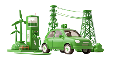 Green electric car at a sustainable energy station
