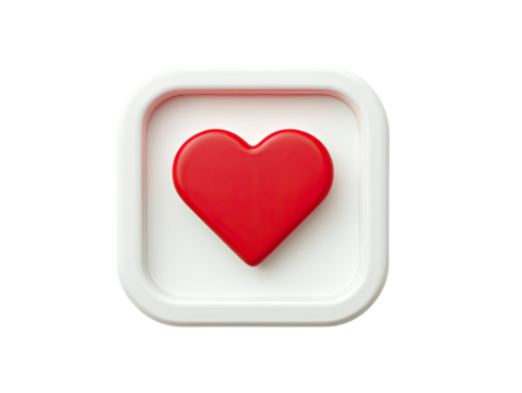 Red heart icon in a white square frame