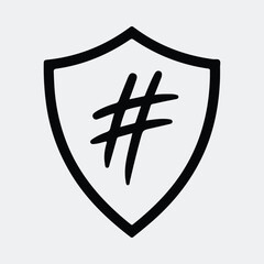 Silhouette Hashtag Symbol Inside a Shield Shape vector illustration