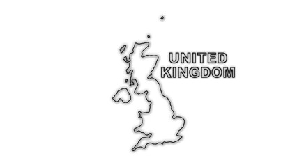 Black and White United Kingdom Map Outline Minimalist Monochrome Illustration