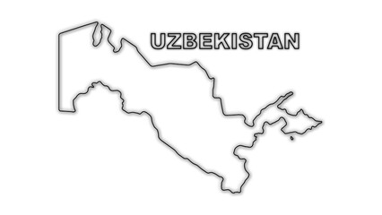 Black and White Uzbekistan Map Outline Minimalist Monochrome Illustration
