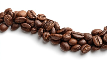Coffee beans in a wavy line against white background