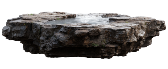 Isolated rock formation with flowing water