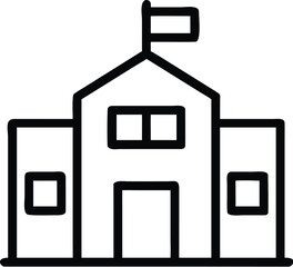 Vector art of simple outline icon of a school building with a flag on top