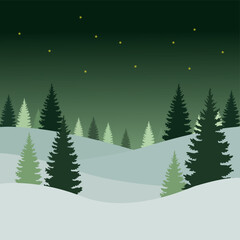 Obraz premium Snowy Night Forest Vibes Vector Illustration