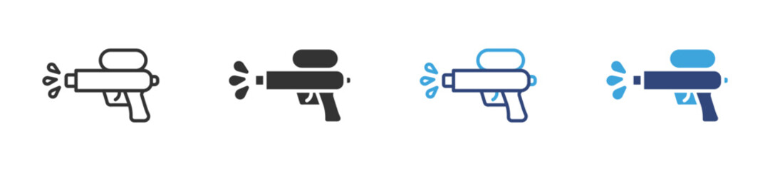 Squirt gun icon set in outline and flat style , vector illustration.