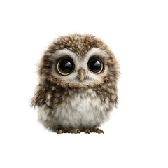 Naklejka premium Adorable fluffy baby owl with huge expressive eyes captures attention, perfect for charming designs and whimsical themes