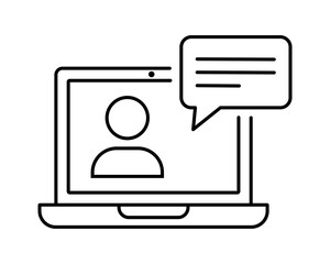 Laptop with user profile and chat bubble icon representing online communication