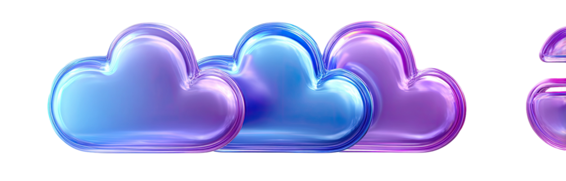 Three heart-shaped clouds in shades of purple and blue
