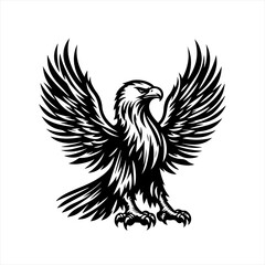 Fototapeta premium Majestic eagle with wings spread wide in black and white