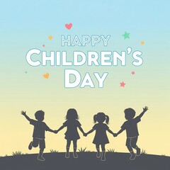 Happy children s day celebration with silhouettes of joyful kids
