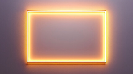 Glowing neon rectangular frame on wall with soft orange light.