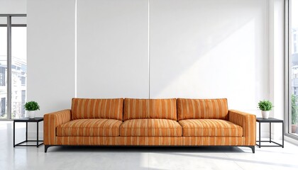 Modern living room with orange couch