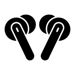 Wireless Earbuds Icon, Minimal Black Silhouette Vector