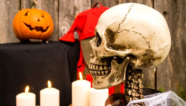 Halloween skull decoration with candles