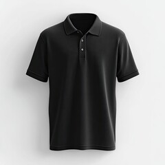 Black polo shirt, plain, short sleeves,  button-down